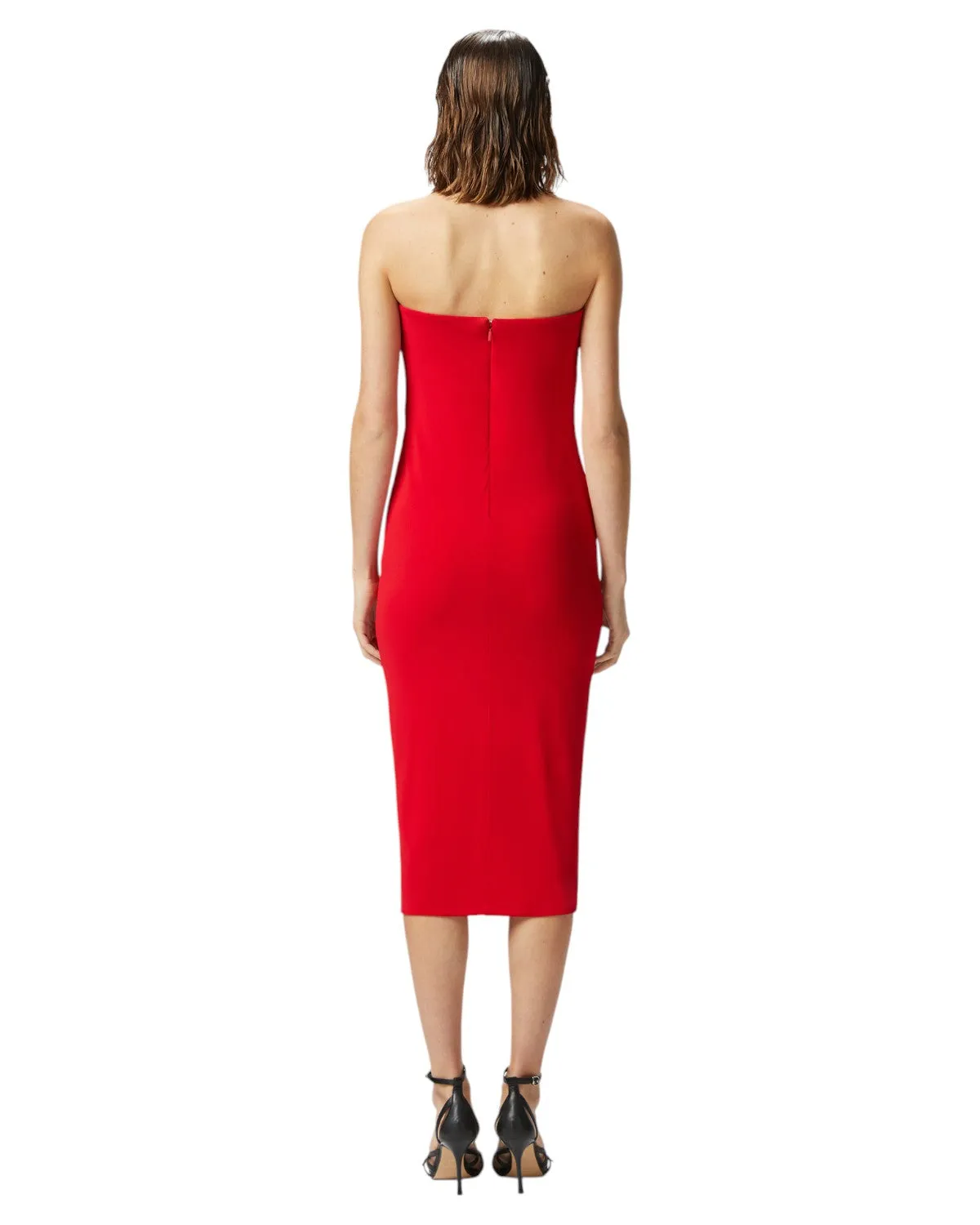Abito Midi da Sera Cenerino con Scollo Sagomato Drappeggiato