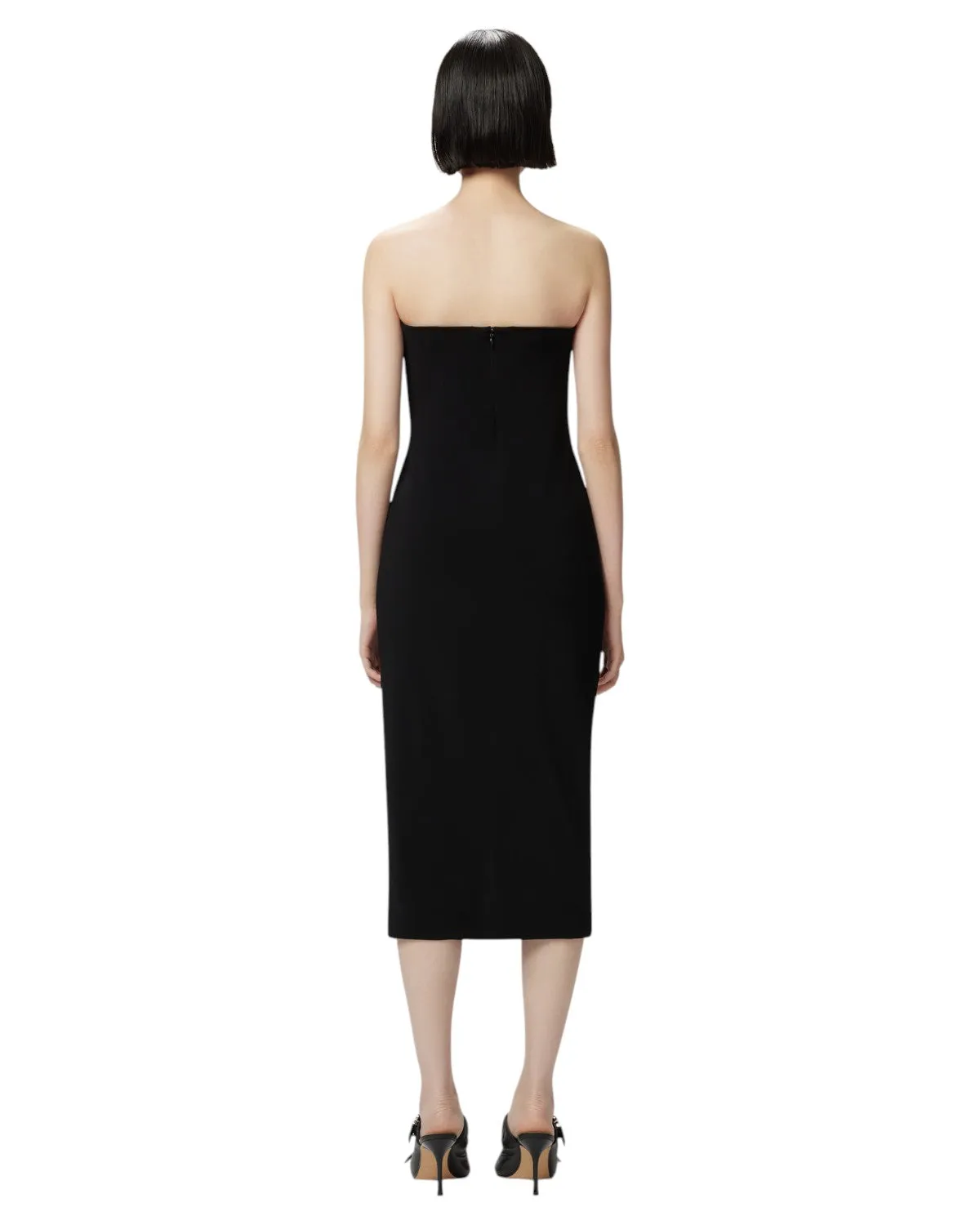 Abito Midi da Sera Cenerino con Scollo Sagomato Drappeggiato
