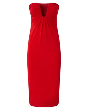 Abito Midi da Sera Cenerino con Scollo Sagomato Drappeggiato