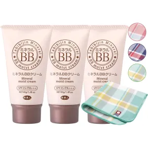 Azuma Shoji Mineral BB Cream Tabibijin SPF35/PA    40g x 3 bottles set [Imabari towel handkerchief included] (check pattern)