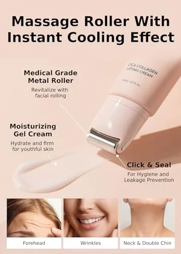 BE WANTS Bewants Neck Lifting & Firming Cream with Centella Asiatica | Vegan Hyaluronic Acid | Neck Firming Cream Tightening Lifting Sagging Skin with Gua Sha Roller | Korean Skincare | 1.7 fl oz