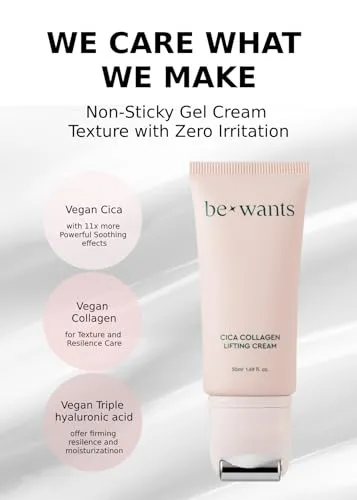 BE WANTS Bewants Neck Lifting & Firming Cream with Centella Asiatica | Vegan Hyaluronic Acid | Neck Firming Cream Tightening Lifting Sagging Skin with Gua Sha Roller | Korean Skincare | 1.7 fl oz