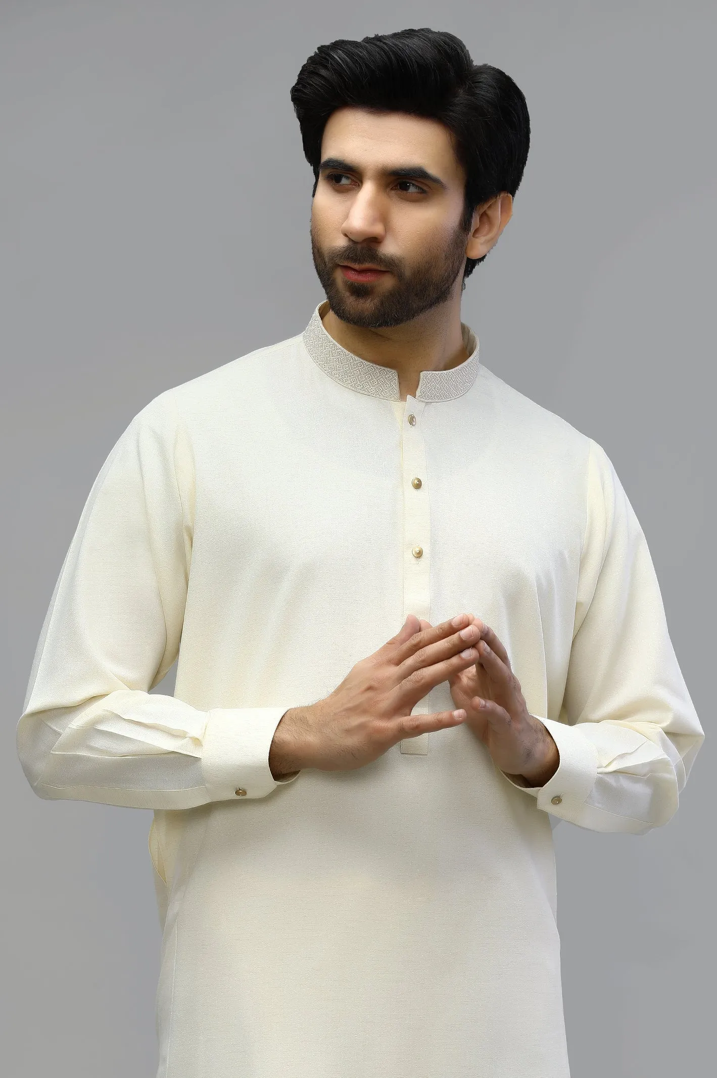 Cream Wash & Wear Shalwar Kameez