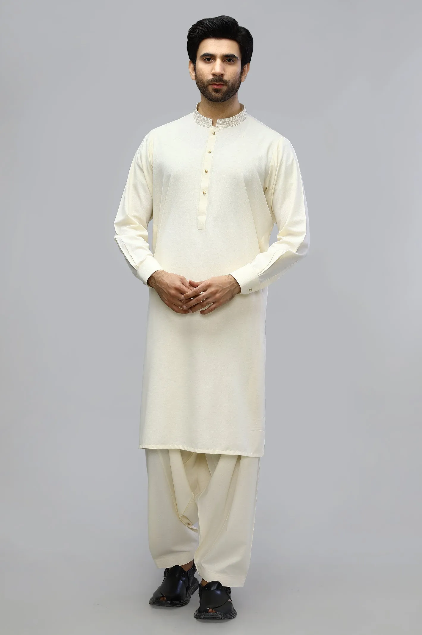 Cream Wash & Wear Shalwar Kameez