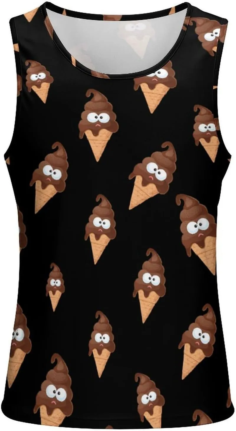 Funny Pooping Shit Ice-Cream Men's Tank Tops Summer Sleeveless T-Shirts Gym Workout Tee Casual Beach Tee