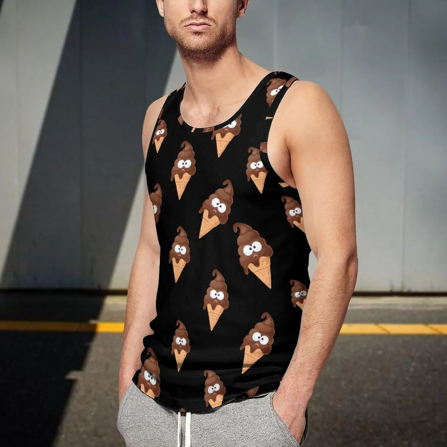 Funny Pooping Shit Ice-Cream Men's Tank Tops Summer Sleeveless T-Shirts Gym Workout Tee Casual Beach Tee