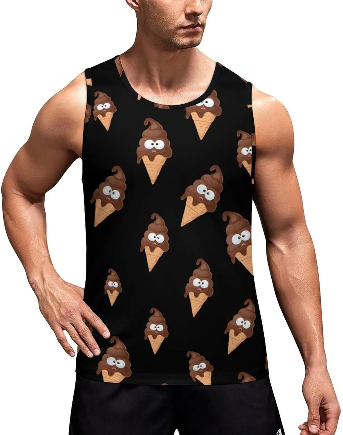 Funny Pooping Shit Ice-Cream Men's Tank Tops Summer Sleeveless T-Shirts Gym Workout Tee Casual Beach Tee