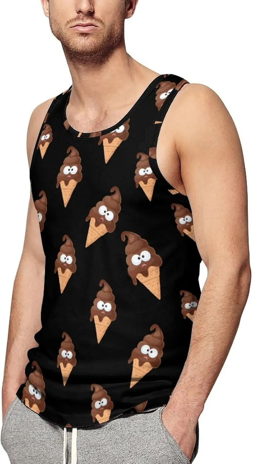 Funny Pooping Shit Ice-Cream Men's Tank Tops Summer Sleeveless T-Shirts Gym Workout Tee Casual Beach Tee