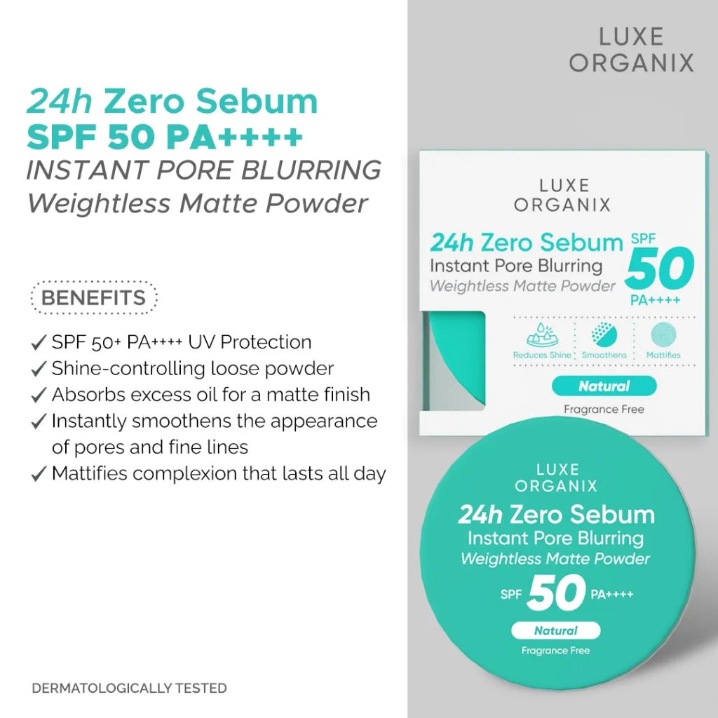 Luxe Organix 24H Zero Sebum Instant Pore Blurring Weightless Matte Powder SPF 50 PA     Natural | Translucent 15g