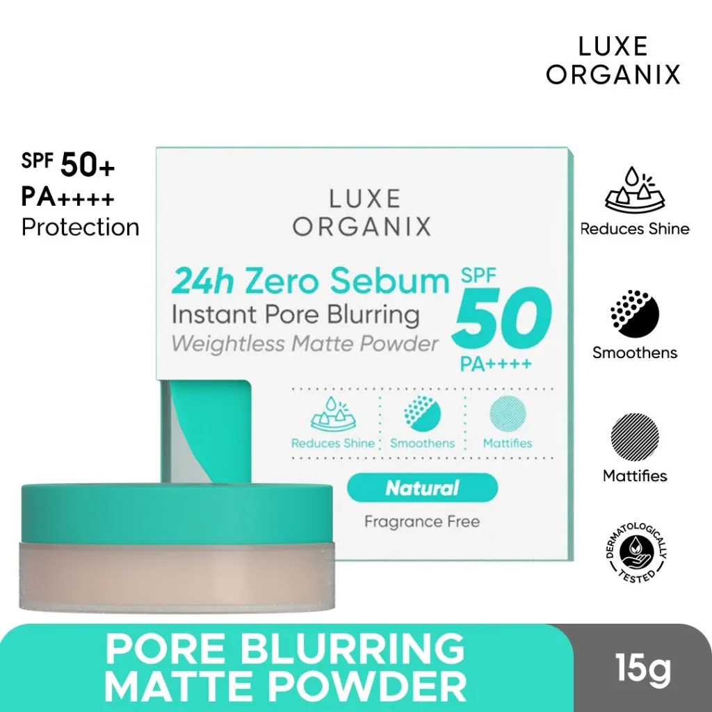 Luxe Organix 24H Zero Sebum Instant Pore Blurring Weightless Matte Powder SPF 50 PA     Natural | Translucent 15g