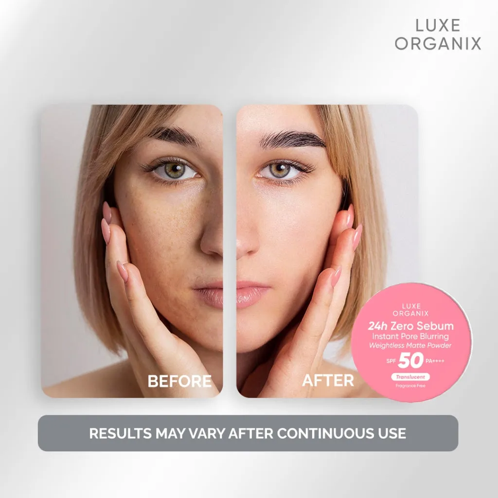 Luxe Organix 24H Zero Sebum Instant Pore Blurring Weightless Matte Powder SPF 50 PA     Natural | Translucent 15g