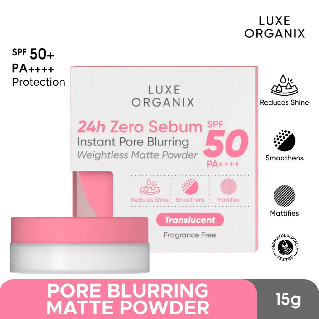 Luxe Organix 24H Zero Sebum Instant Pore Blurring Weightless Matte Powder SPF 50 PA     Natural | Translucent 15g