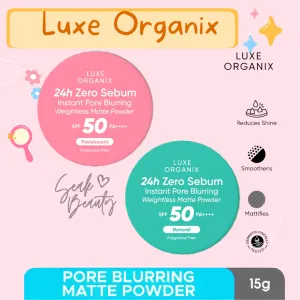 Luxe Organix 24H Zero Sebum Instant Pore Blurring Weightless Matte Powder SPF 50 PA     Natural | Translucent 15g