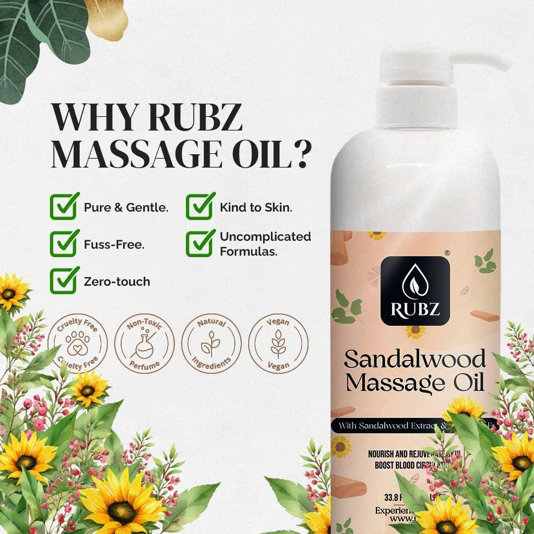 Rubz Sandalwood Massage Oil | Moisturizing & Nourishing Body Massage Oil for Men & Women | Best for Aromatherapy & Full Body Spa | 5 Litre