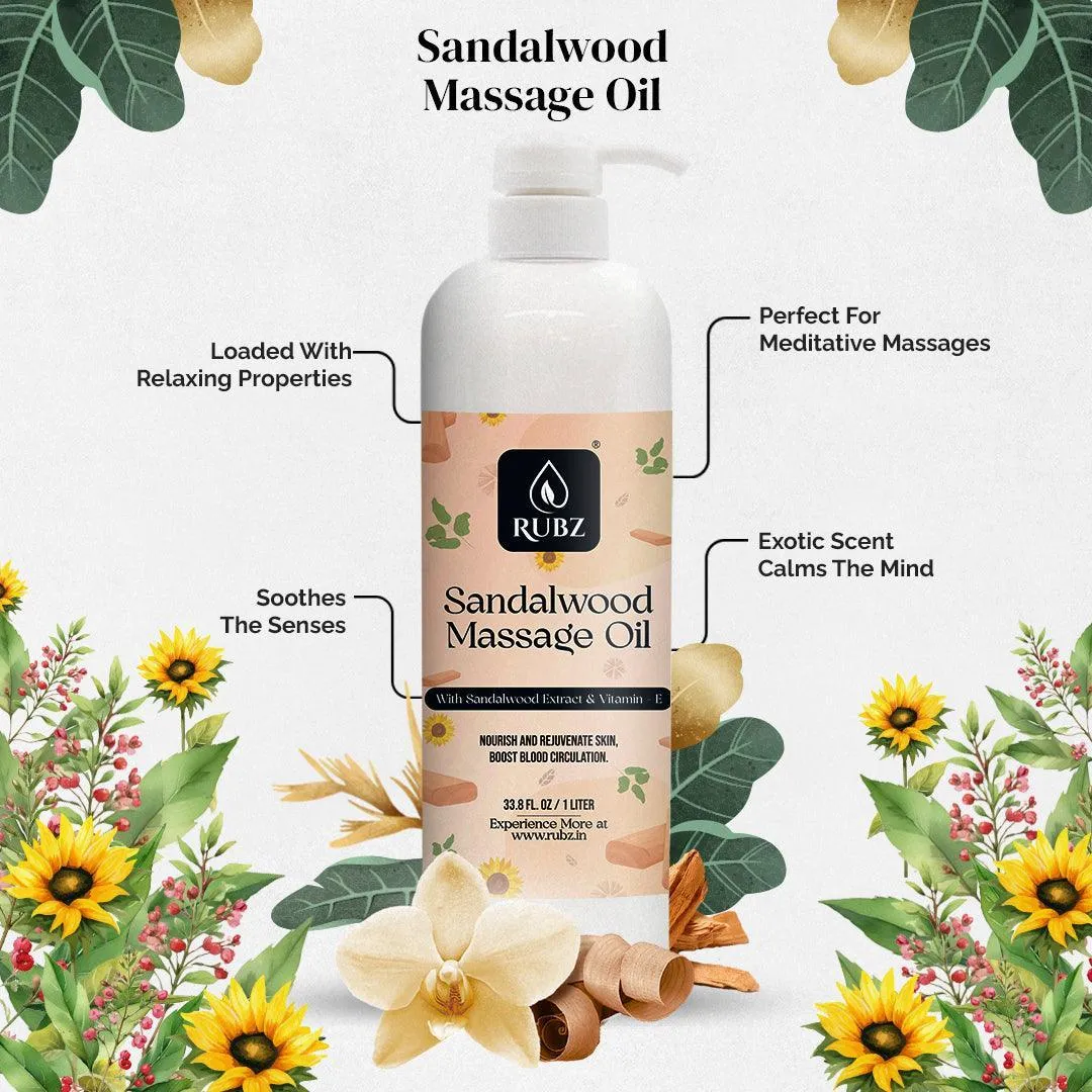 Rubz Sandalwood Massage Oil | Moisturizing & Nourishing Body Massage Oil for Men & Women | Best for Aromatherapy & Full Body Spa | 5 Litre